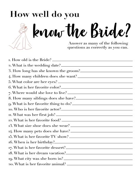 How Well Do You Know The Bride Game Printable